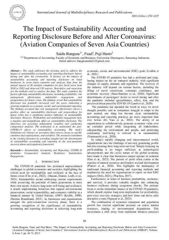 (PDF) The Impact of Sustainability Accounting and Reporting Disclosure ...