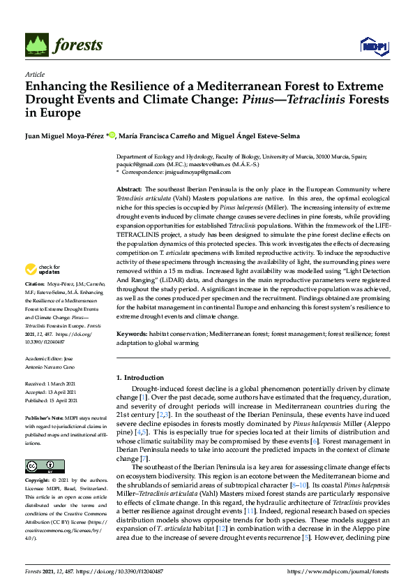 (PDF) Enhancing the Resilience of a Mediterranean Forest to Extreme ...