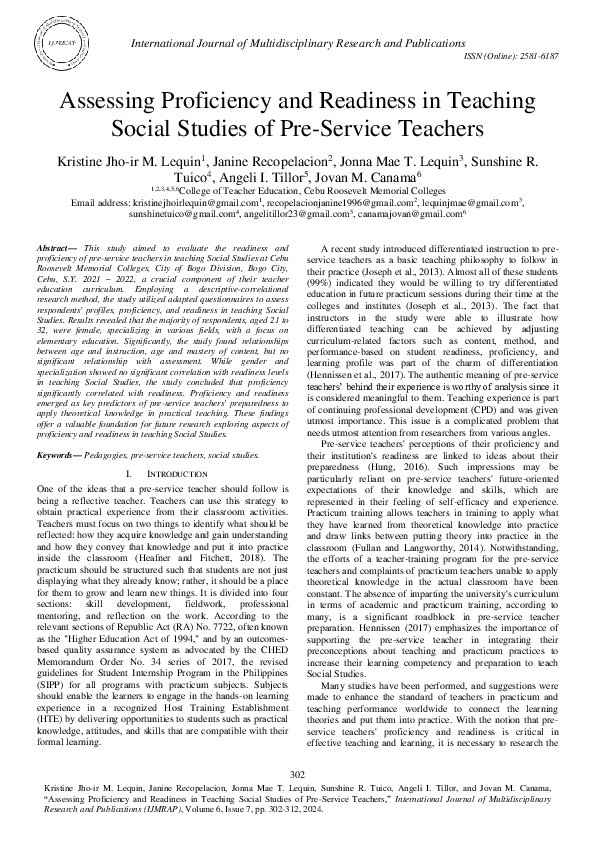 (PDF) Assessing Proficiency and Readiness in Teaching Social Studies of ...