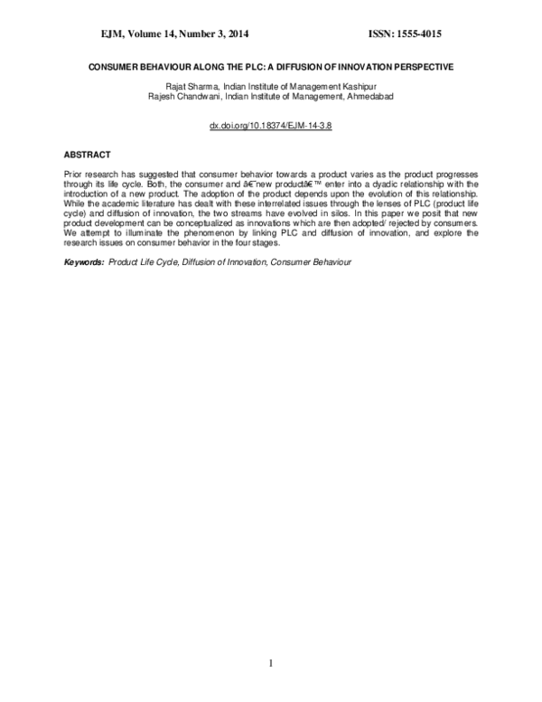 (PDF) Consumer Behaviour Along the PLC: A Diffusion of Innovation ...