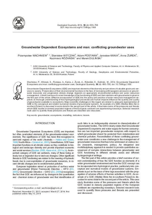 (PDF) Groundwater dependent ecosystems and man: conflicting groundwater ...