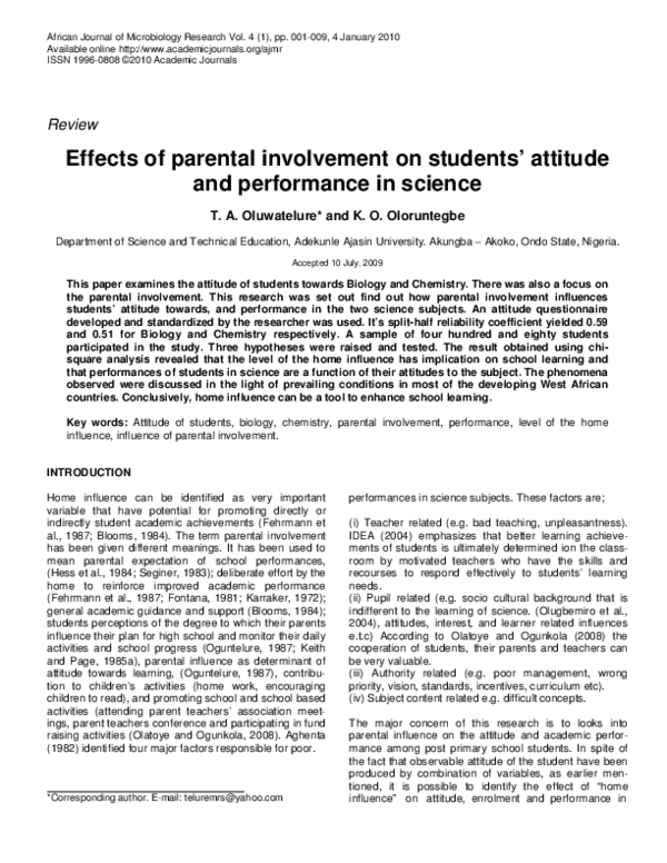 (PDF) Effects of parental involvement on students attitude and ...