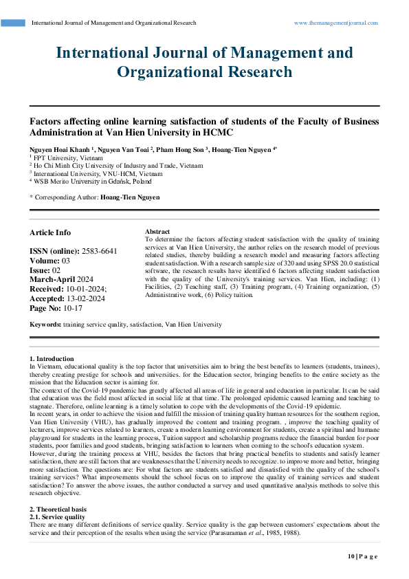 (PDF) Factors affecting online learning satisfaction of students of the ...