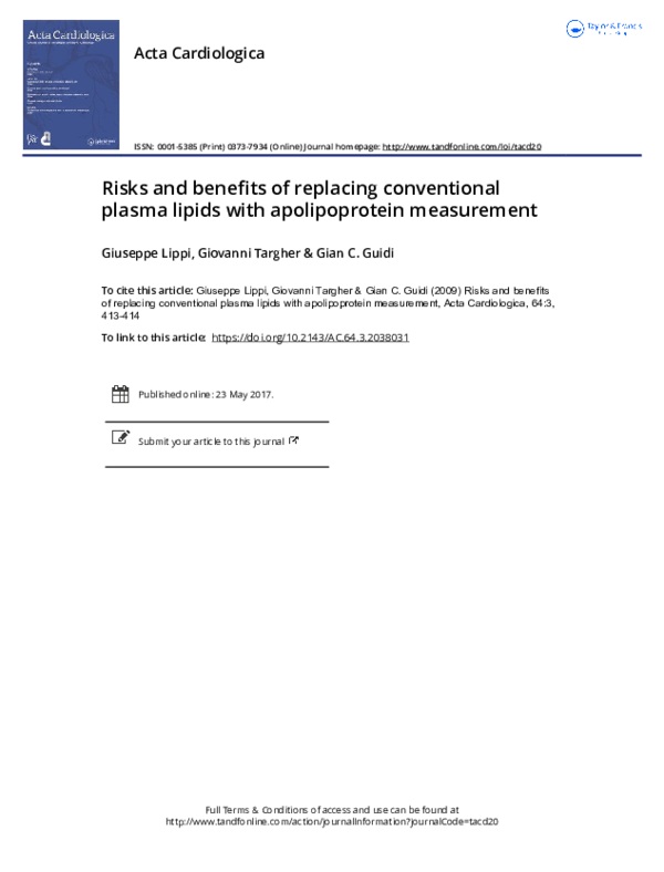(PDF) Risks and benefits of replacing conventional plasma lipids with ...