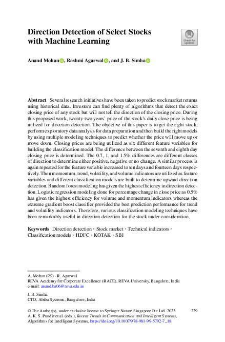 (PDF) Direction Detection of Select Stocks with Machine Learning