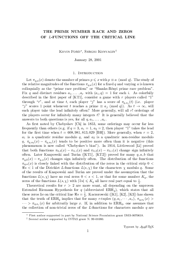 (PDF) The prime number race and zeros of L-functions off the critical line