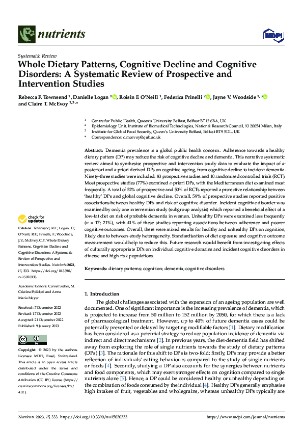 (PDF) Whole Dietary Patterns, Cognitive Decline and Cognitive Disorders ...
