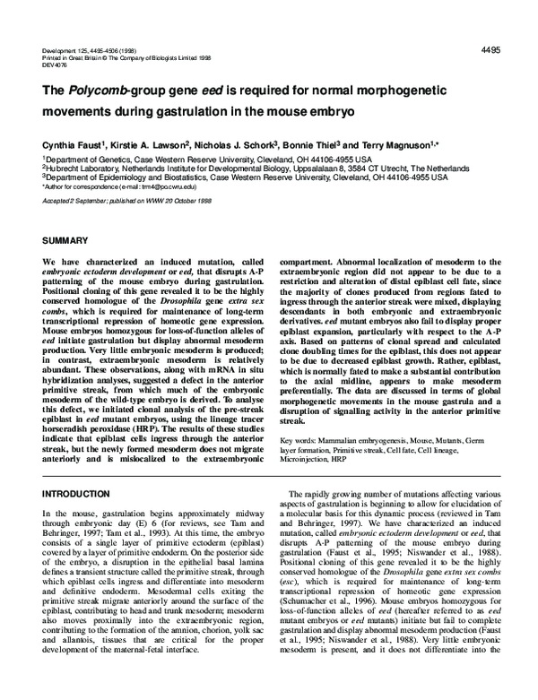 (PDF) The Polycomb-group gene eed is required for normal morphogenetic ...