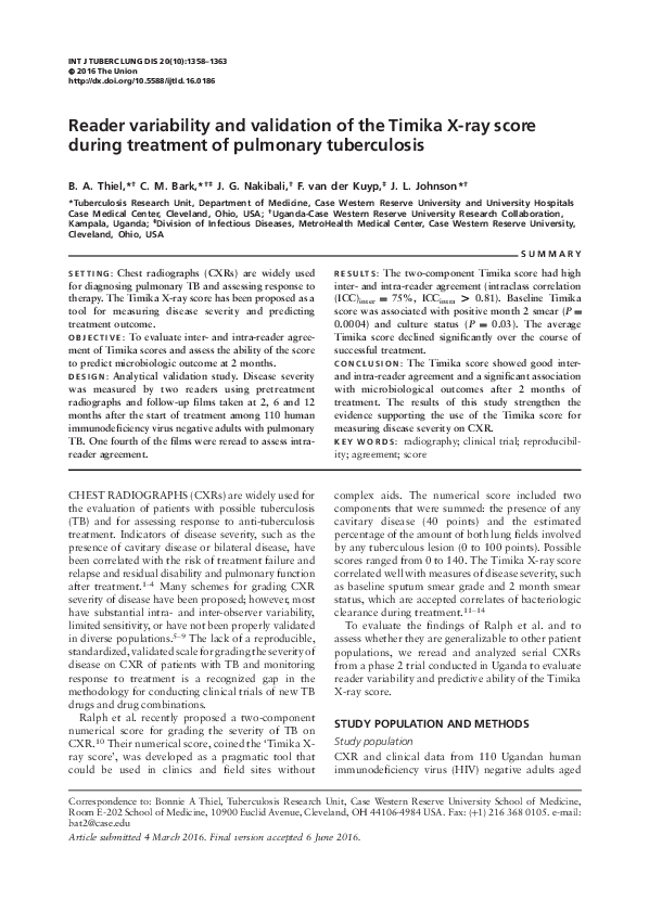 (PDF) Reader variability and validation of the Timika X-ray score ...