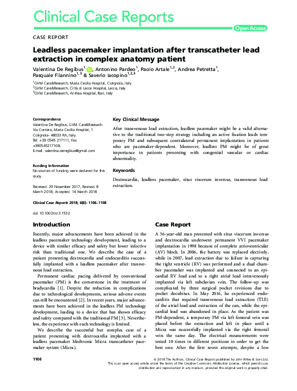 (PDF) Leadless pacemaker implantation after transcatheter lead ...