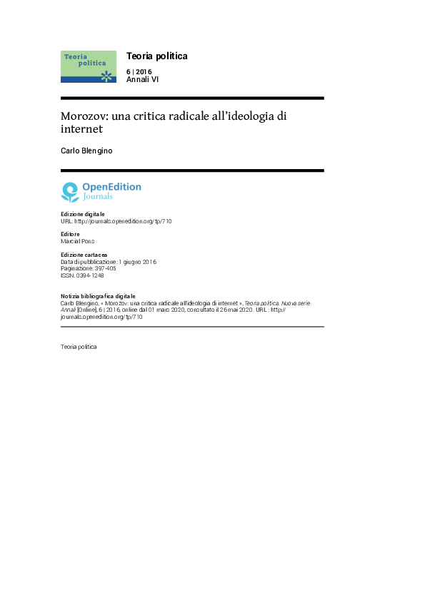 (PDF) Morozov: una critica radicale all’ideologia di internet