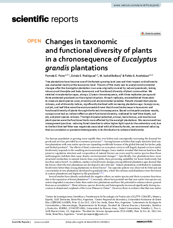(PDF) Changes in taxonomic and functional diversity of plants in a ...