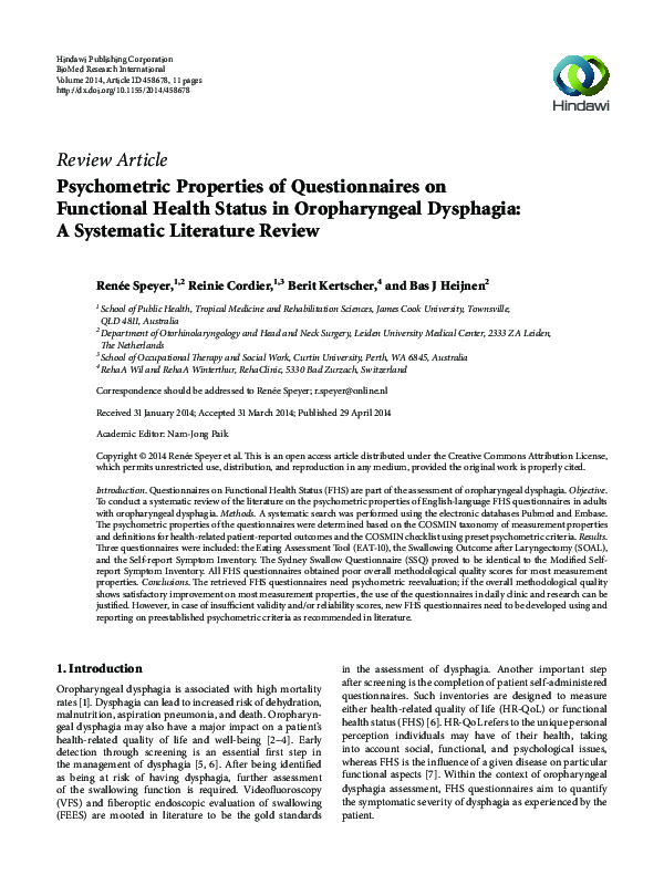 (PDF) Psychometric properties of questionnaires on functional health ...