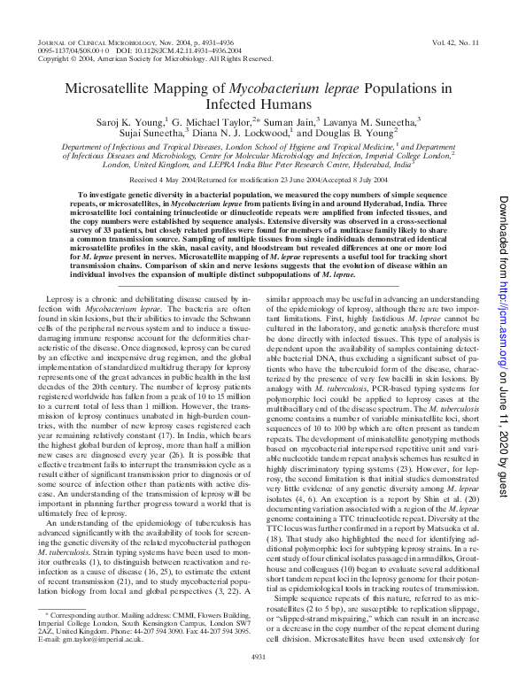 (PDF) Microsatellite Mapping of Mycobacterium leprae Populations in ...