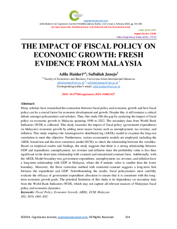 (PDF) THE IMPACT OF FISCAL POLICY ON ECONOMIC GROWTH: FRESH EVIDENCE ...