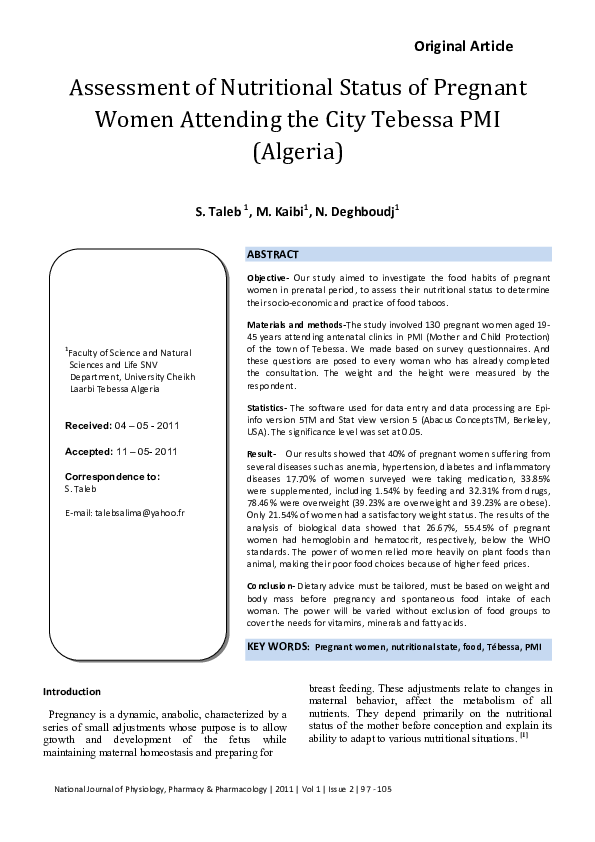 (PDF) Assessment of Nutritional Status of Pregnant Women Attending the ...