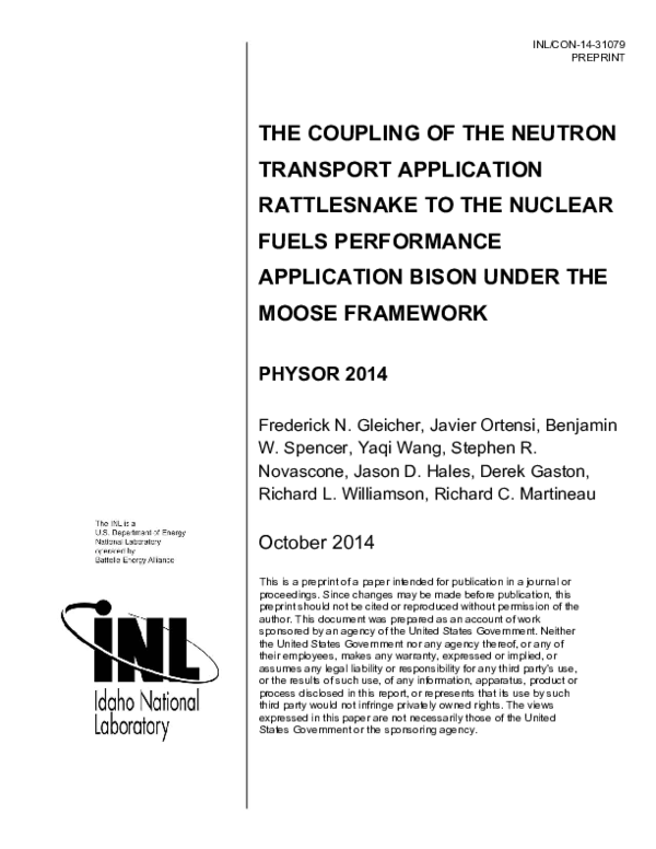 (PDF) The coupling of the neutron transport application RATTLESNAKE to ...