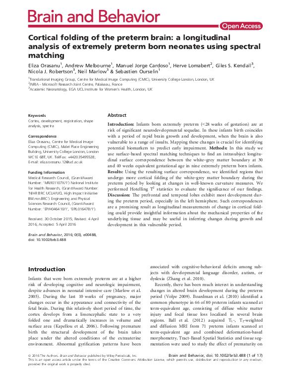 (PDF) Cortical folding of the preterm brain: a longitudinal analysis of ...