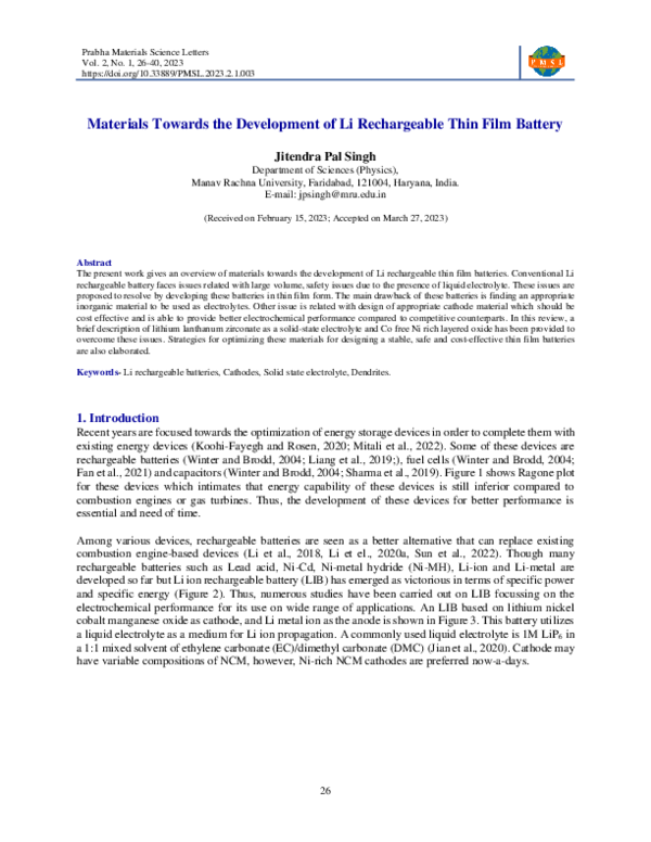 (PDF) Materials Towards the Development of Li Rechargeable Thin Film ...