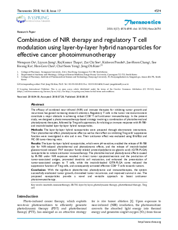 (PDF) Combination of NIR therapy and regulatory T cell modulation using ...