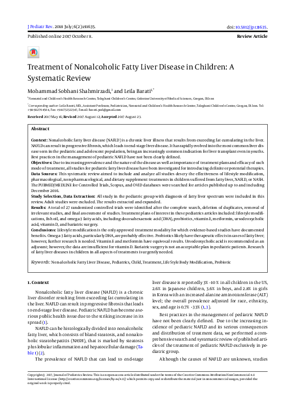 (PDF) Treatment of Nonalcoholic Fatty Liver Disease in Children: A ...