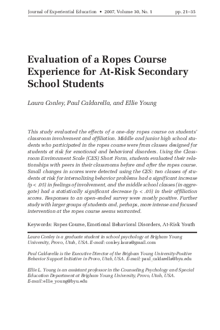 (PDF) Evaluation of a Ropes Course Experience for At-Risk Secondary ...