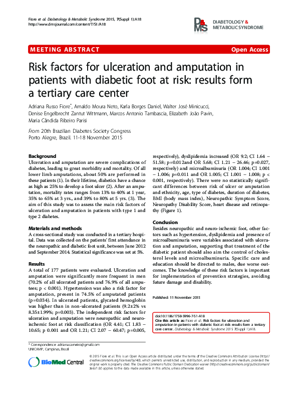(PDF) Risk factors for ulceration and amputation in patients with ...