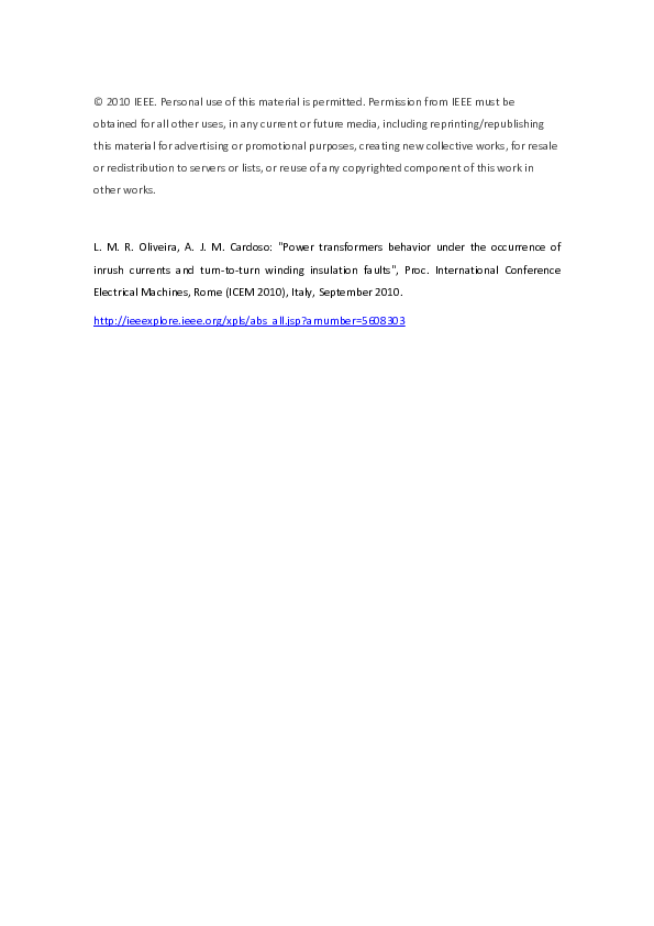 (PDF) Power transformers behavior under the occurrence of inrush