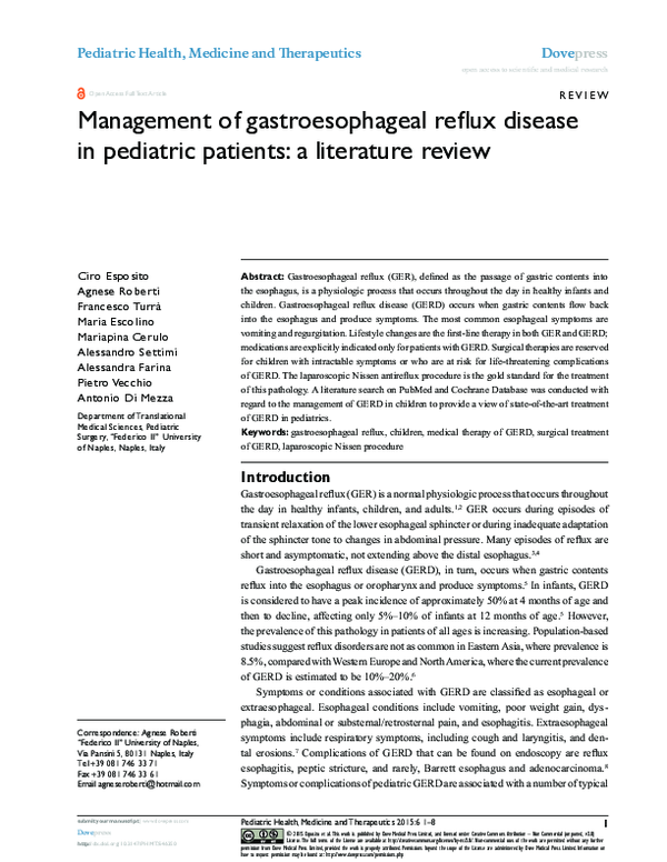 (PDF) Management of gastroesophageal reflux disease in pediatric ...