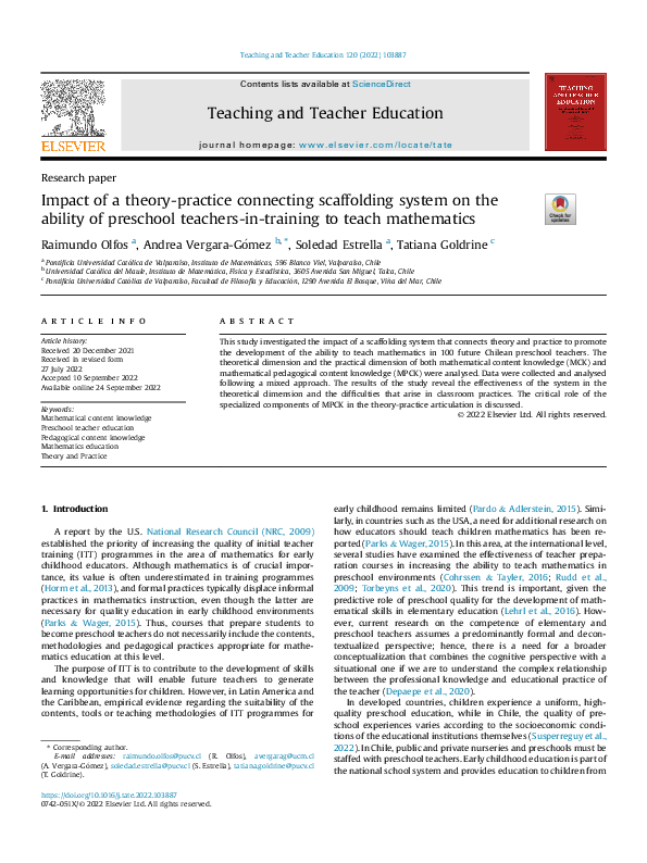 (PDF) Impact of a theory-practice connecting scaffolding system on the ...