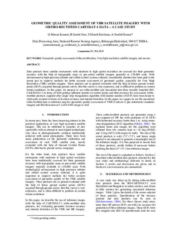 (PDF) Geometric Quality Assessment of VHR Satellite Imagery with Ortho ...