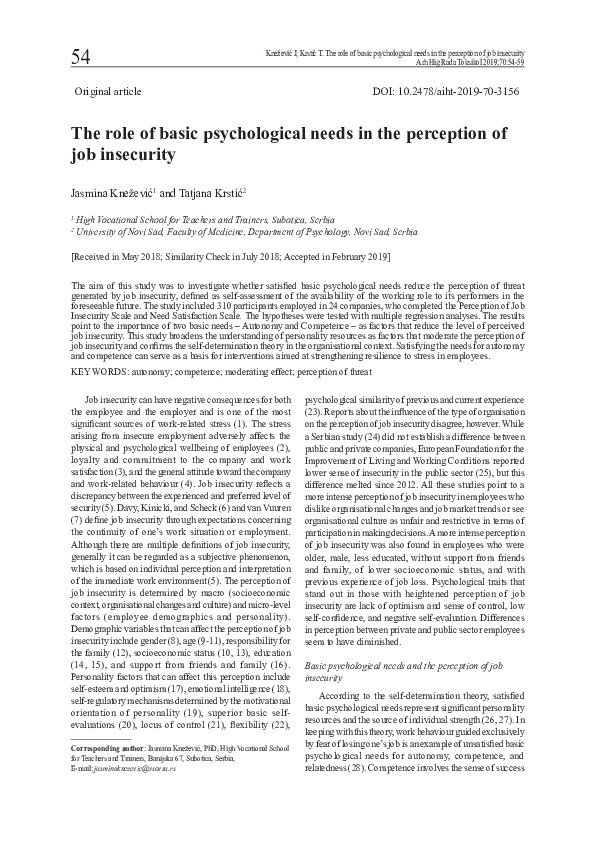 (PDF) The role of basic psychological needs in the perception of job ...
