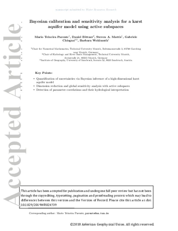 (PDF) Bayesian Calibration and Sensitivity Analysis for a Karst Aquifer ...