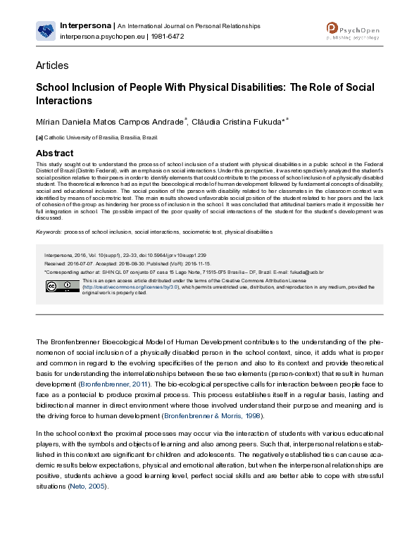 (PDF) School inclusion of people with physical disabilities: The role ...