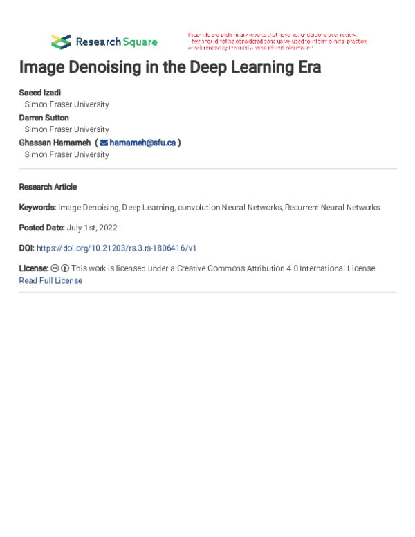 (PDF) Image denoising in the deep learning era