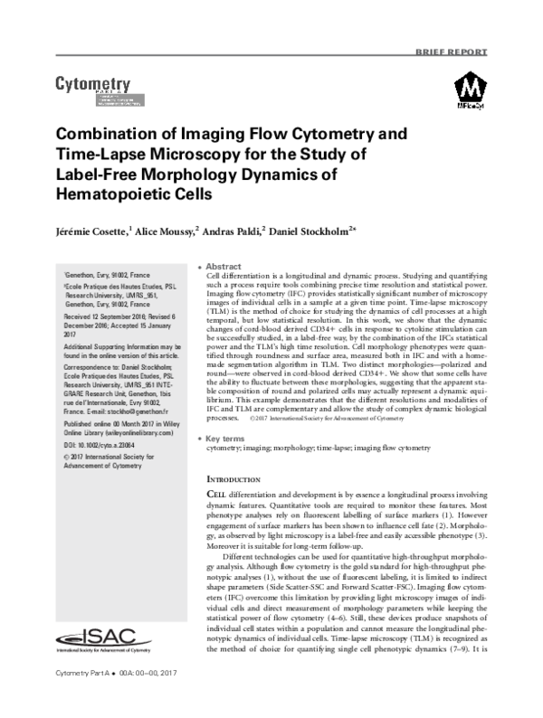 (PDF) Combination of imaging flow cytometry and time-lapse microscopy ...