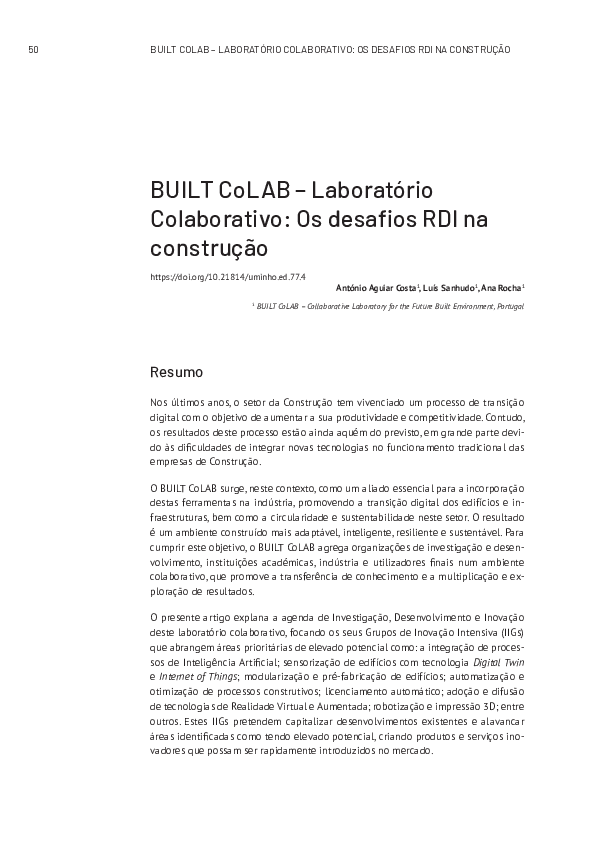Pdf Built Colab Laboratório Colaborativo Os Desafios Rdi Na Construção