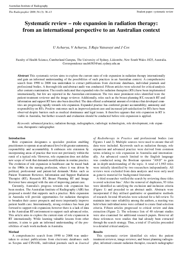 (PDF) Systematic review - role expansion in radiation therapy: from an ...