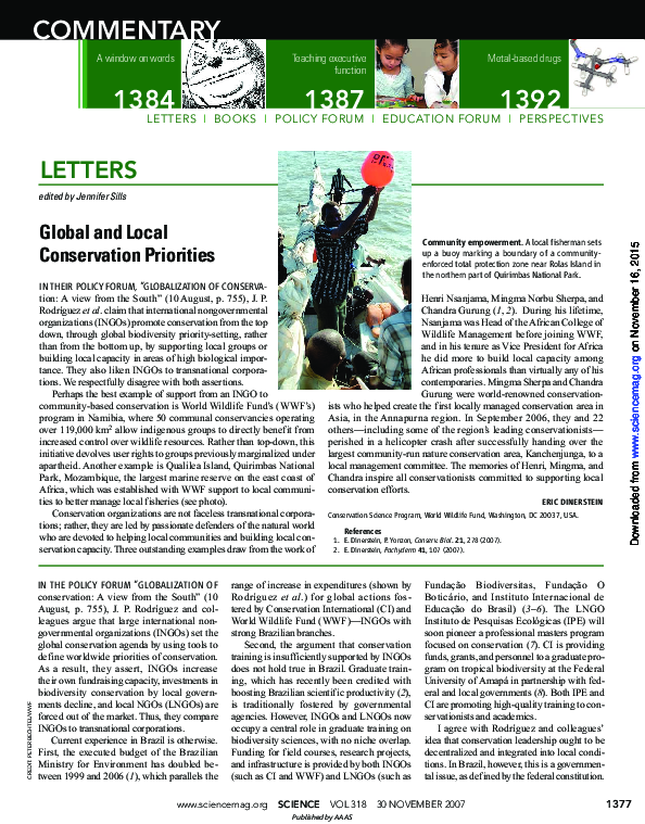 (PDF) Global and Local Conservation Priorities