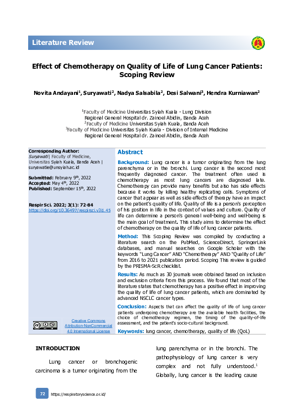 (PDF) Effect of Chemotherapy on Quality of Life of Lung Cancer Patients ...