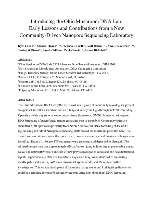 (PDF) Introducing the Ohio Mushroom DNA Lab: Early Lessons and ...