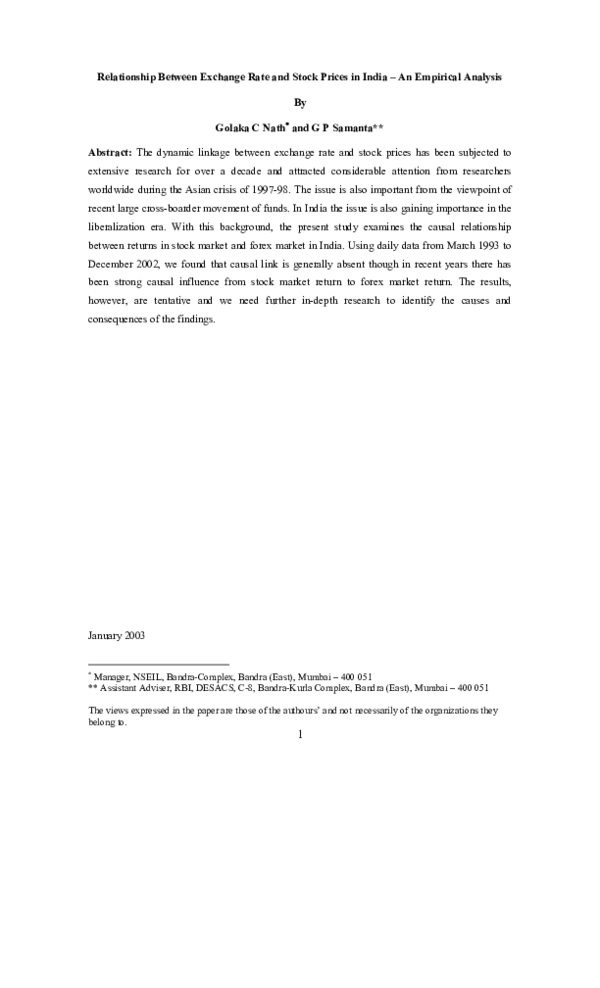 (PDF) Relationship between Exchange Rate and Stock Prices in India - An ...