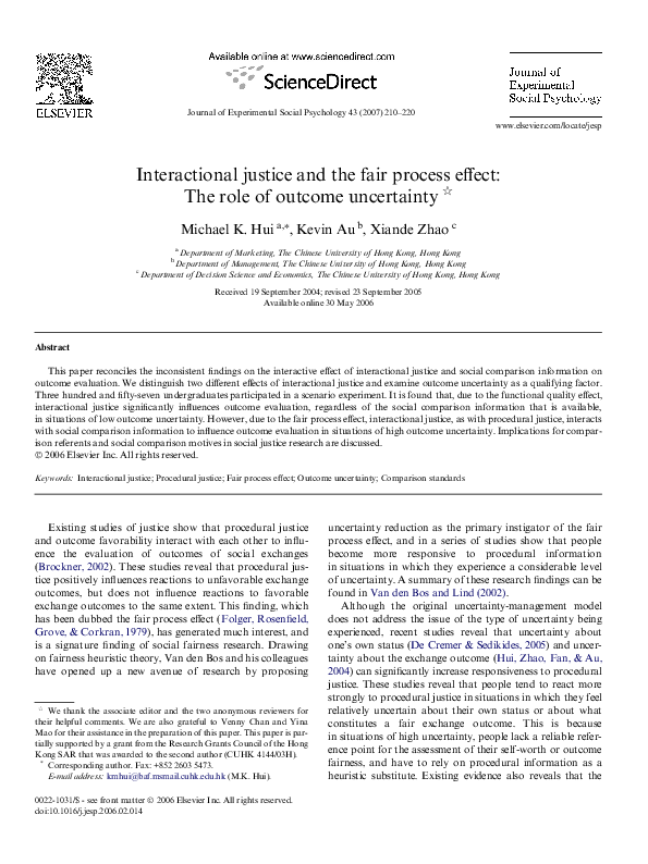 (PDF) Interactional justice and the fair process effect: The role of ...