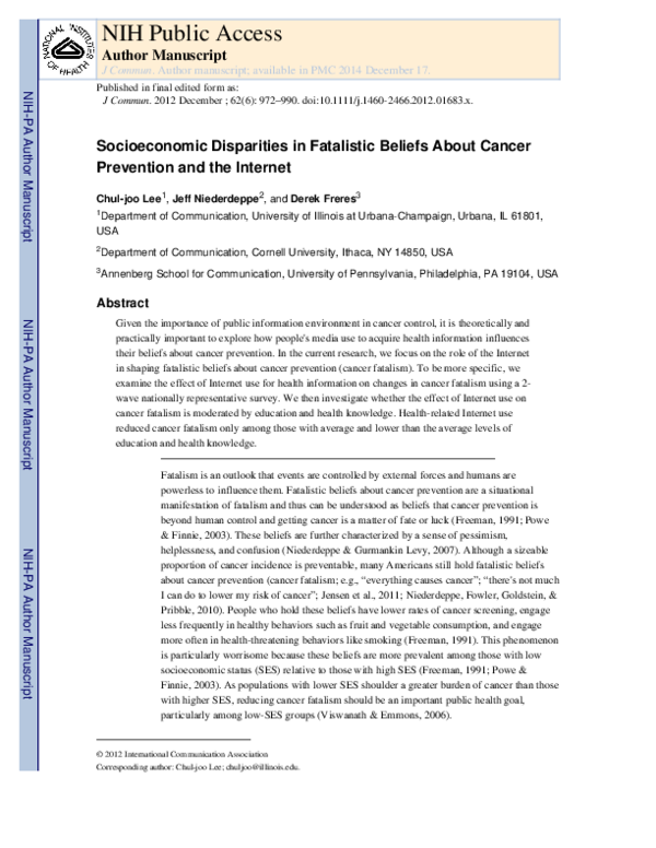 (PDF) Socioeconomic Disparities in Fatalistic Beliefs About Cancer ...