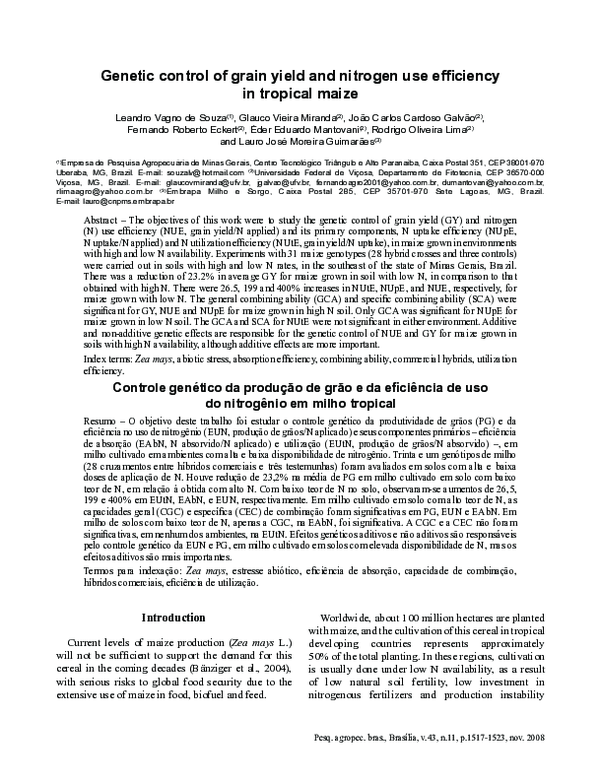 (PDF) Genetic control of grain yield and nitrogen use efficiency in ...