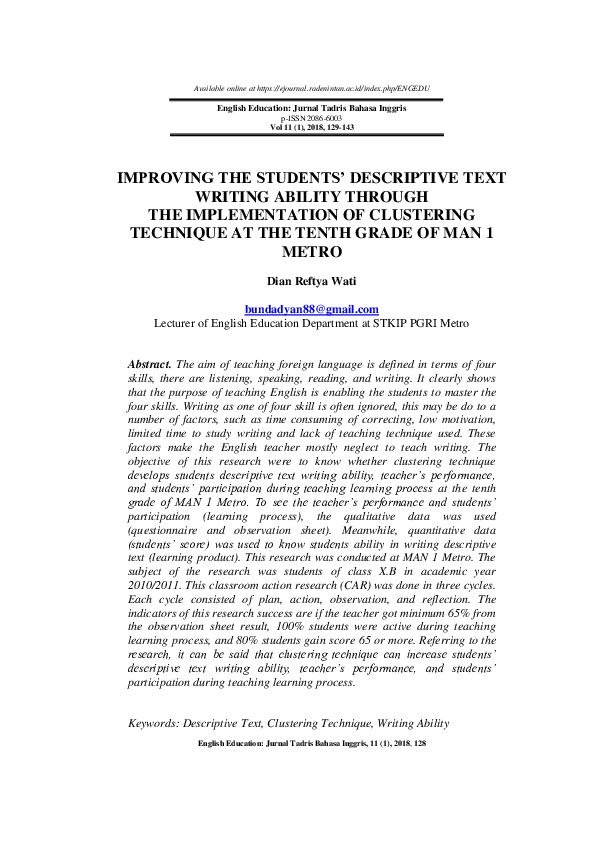 (PDF) Improving the Students’ Descriptive Text Writing Ability Through ...