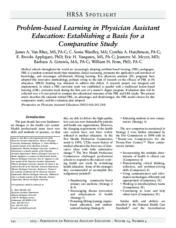 (PDF) Problem-Based Learning in Physician Assistant Training Programs