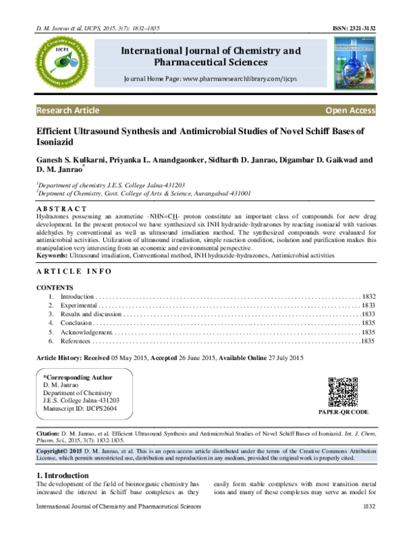 (PDF) Efficient Ultrasound Synthesis and Antimicrobial Studies of Novel ...