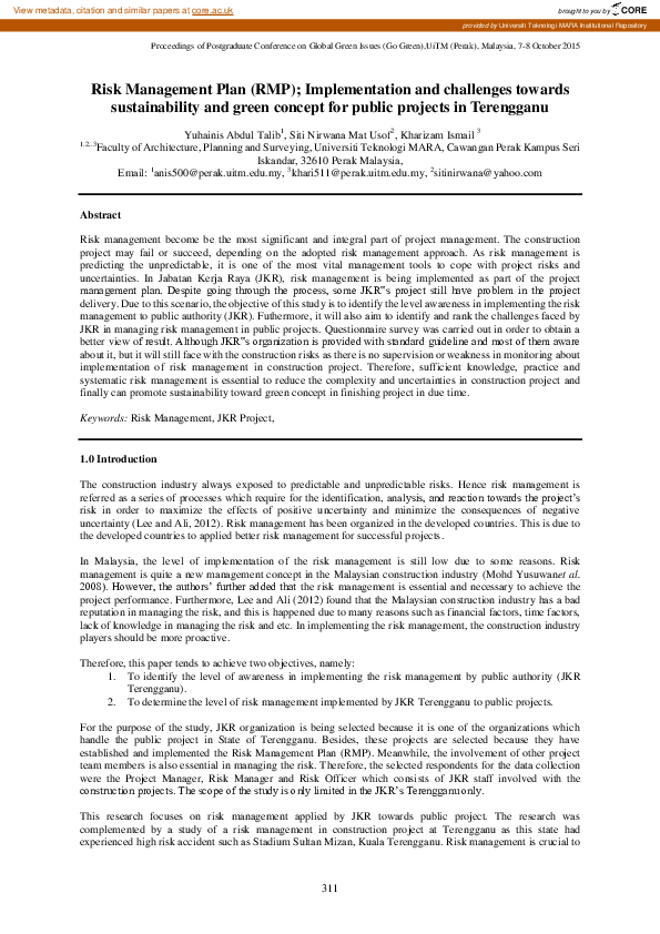 (PDF) Risk management plan (RMP) : implementation and challenges ...