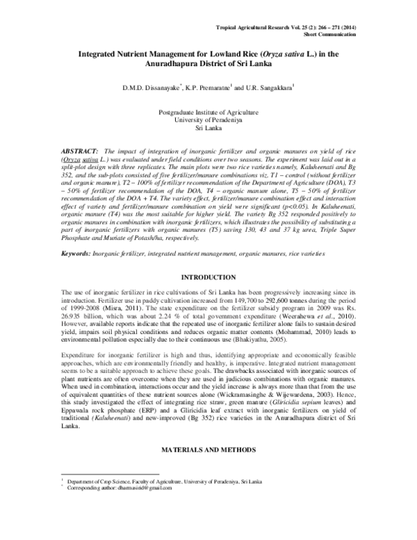 (PDF) Integrated nutrient management for lowland rice (Oryza sativa L ...
